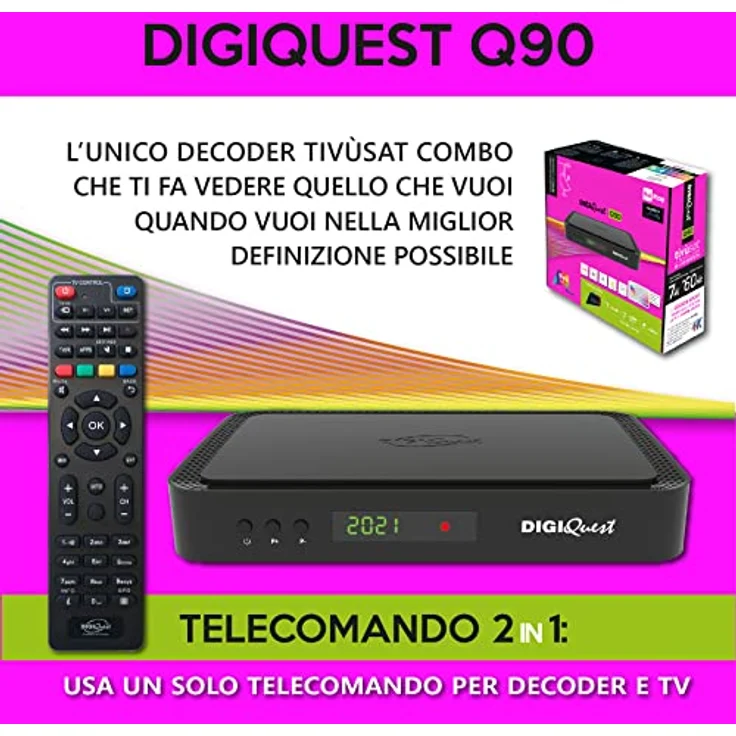 Digiquest Tivùsat Q90 On Demand 4K, Doppeltuner, DVB-T2, DVB-S2, PVR-Videorekorder, Schwarz, inkl. Tivusat 4K Karte – Bild 2