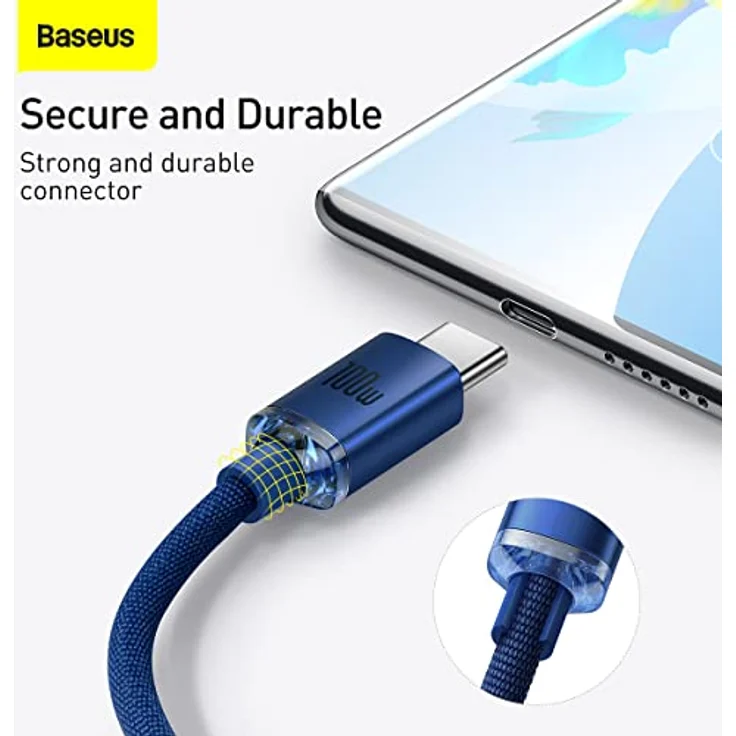 Baseus Crystal Shine Serien Kabel USB auf USB-C, 100W, 1,2m, blau, Schnelllade- und Datenübertragungskabel – Bild 4