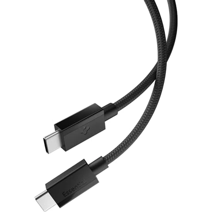Spigen Essential USB C to USB C 60W Fabric Cable, 1.5m, schwarzes, langlebiges Lade- und Datenkabel mit Schutzmechanismen – Bild 1