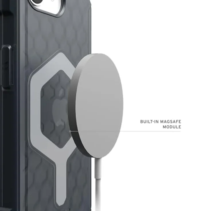 URBAN ARMOR GEAR Essential Armor MS Case für Apple iPhone 16E (Wireless Charging / Magnetisches Laden optimiert, 4,6m Fallschutz) ash (grau transparent) – Bild 3