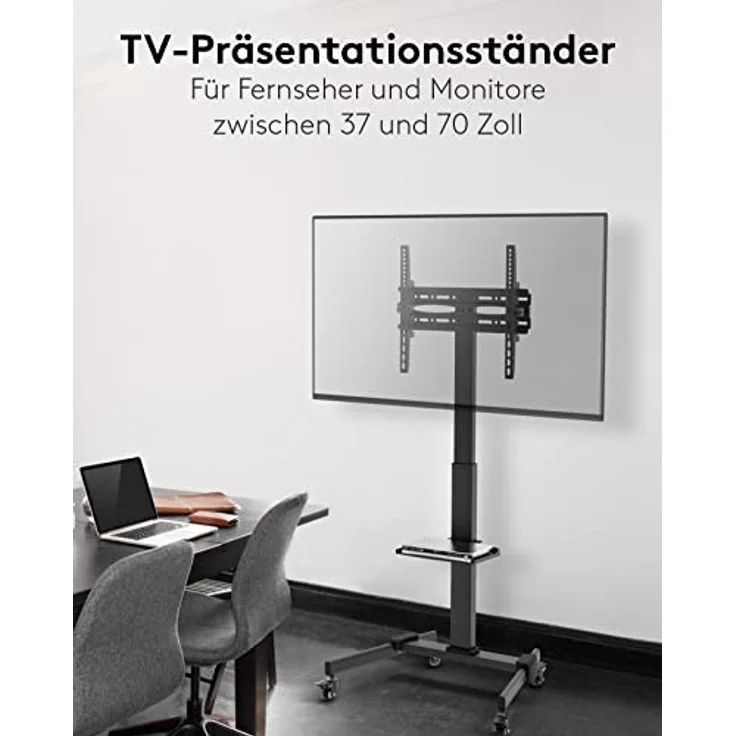 Goobay 59507 Mobiler TV Ständer rollbar / 37“ - 70“ (94-178 cm) Monitor & Fernseher Standfuss/Fernsehständer mit Rollen/TV Bodenständer höhenverstellbar/bis 35 kg/Schwarz – Bild 4