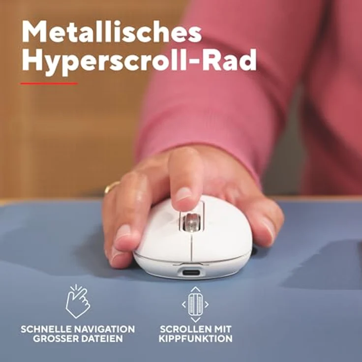 Trust Seron, Wiederaufladbare Kabellose Maus mit Hyperscroll-Rad, Bluetooth + 2.4GHz, Leise Tasten, 65% Recyclingkunststoff, Weiß – Bild 3