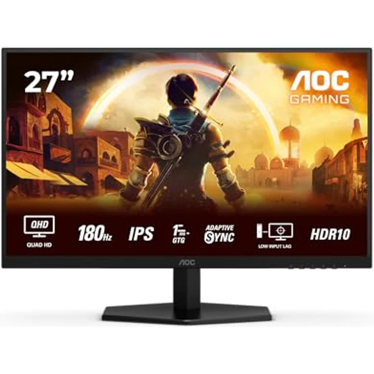 AOC Gaming Q27G42XE - 27 Zoll Quad HD Monitor, 180 Hz, 1 ms, FreeSync Prem., G-Sync comp., HDR10 (2560x1440, 2X HDMI 2.0, 1x DisplayPort 1.4) schwarz-rot – Bild 2