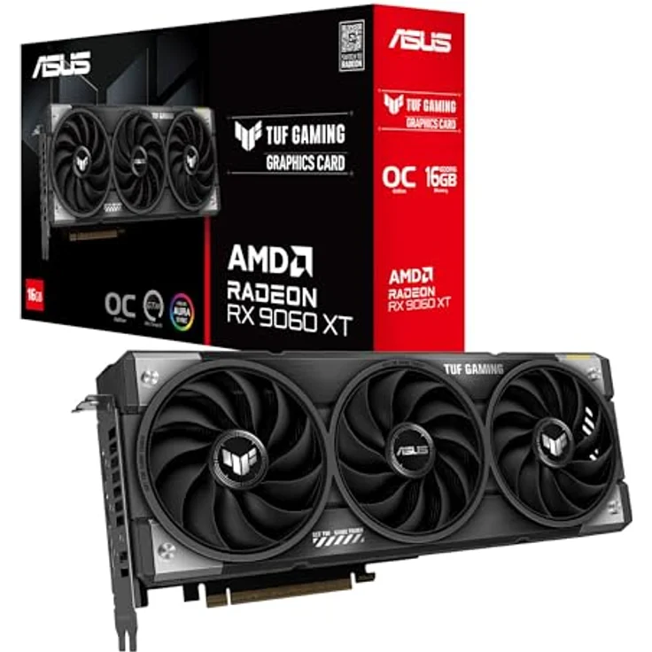 ASUS TUF Gaming Radeon RX 9060 XT OC Edition, 16GB GDDR6 Grafikkarte mit AMD RDNA 4, PCIe 5.0, RGB-Beleuchtung und 3-fach Lüftersystem – Bild 1