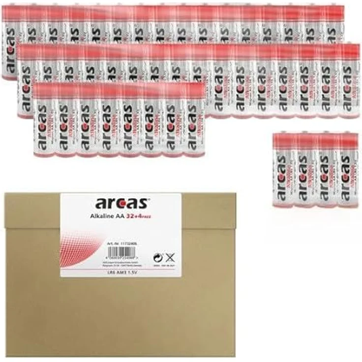 Arcas Sparpack 32+4free Alkaline Batterien LR06 Mignon AA 1,5V, lange Lebensdauer und geringe Selbstentladung – Bild 2