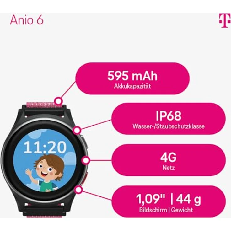 Deutsche Telekom ANIO 6 Smartwatch für Kinder, GPS, Telefonfunktion, SOS, lange Akkulaufzeit, Hibiscus – Bild 2
