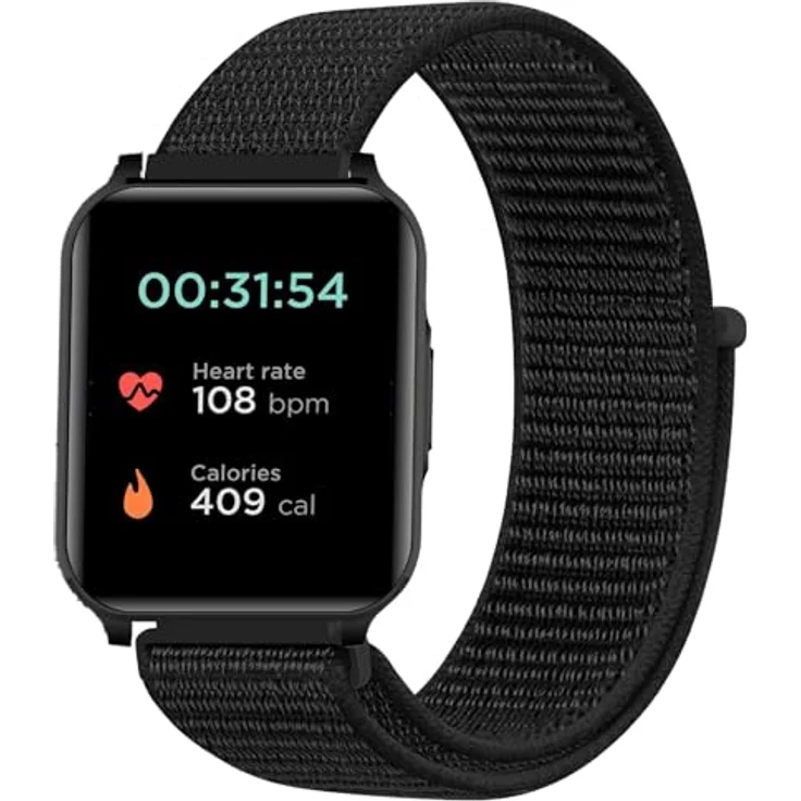 GIOPUEY Nylon Armband für Motorola Moto Watch 70, 20mm Sport Loop, geflochten, leicht, atmungsaktiv, schwarz – Bild 1