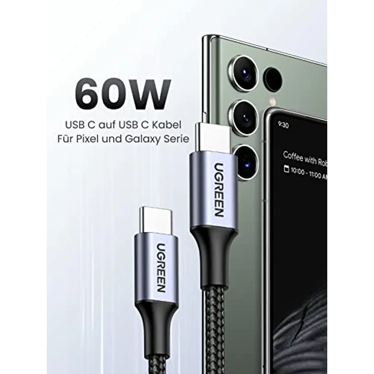 UGREEN USB C auf USB C Kabel 60W PD 3.0, PPS USB-C Ladekabel kompatibel mit Galaxy S23 S22 S21 A13 A23 A33 A53 MacBook Air M2 iPad Pro 12.9 iPad Air 5/Mini 6, Pixel 7 Pro usw. (3M) – Bild 2