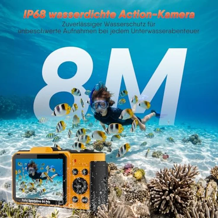 Rollei Sportsline 64 Pro, Unterwasserkamera 5K 64MP mit Sony 21MP Sensor, IP68 wasserdicht bis 8m, 18X Digitalzoom für Schnorcheln und Outdoor-Abenteuer – Bild 5