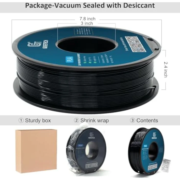 GEEETECH Silk PLA Filament 1.75mm, schwarzes PLA-Filament für 3D-Drucker, 1kg Spule, hohe Präzision, verzugsfrei, silberner Glanz – Bild 5