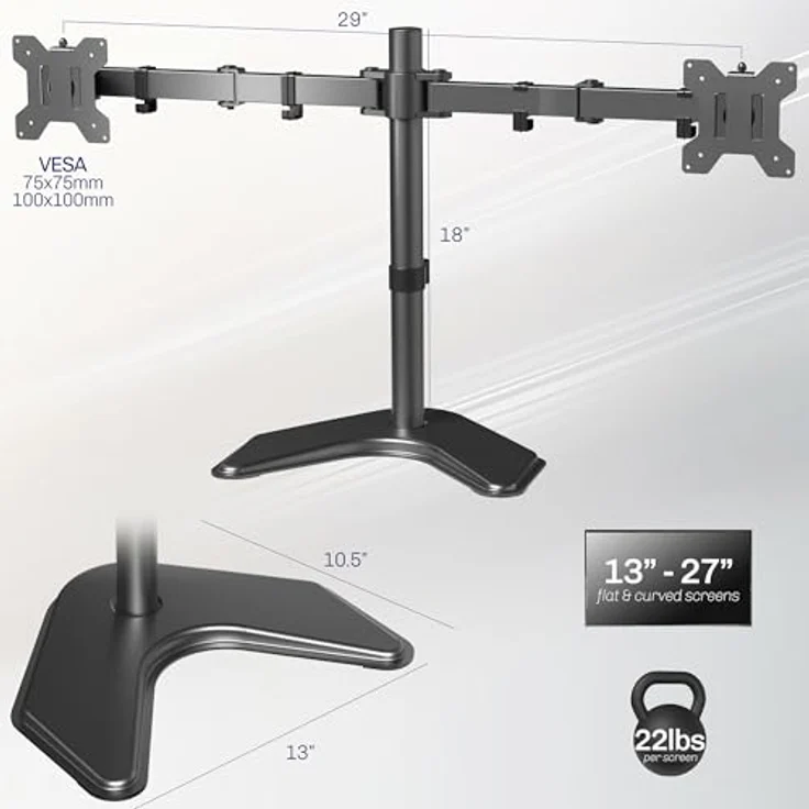 Vivo Dual LCD Monitor freistehende Tischhalterung mit optionaler Schraube durch Ständer, robust, voll verstellbar, passend für 2 Bildschirme bis 68,6 cm Schwarz 24'' - 29.9'' - Preisvergleich – Bild 3