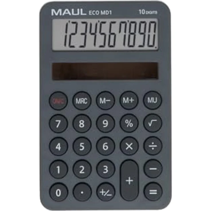 MAUL Taschenrechner Eco MD 1 | Solarrechner mit 10 Stellen und 5 Funktionen | Taschenrechner aus 60% recyceltem Kunststoff | Tischrechner für Büro, Schule | Blauer Engel/uz116 | Grau - Preisvergleich – Bild 1