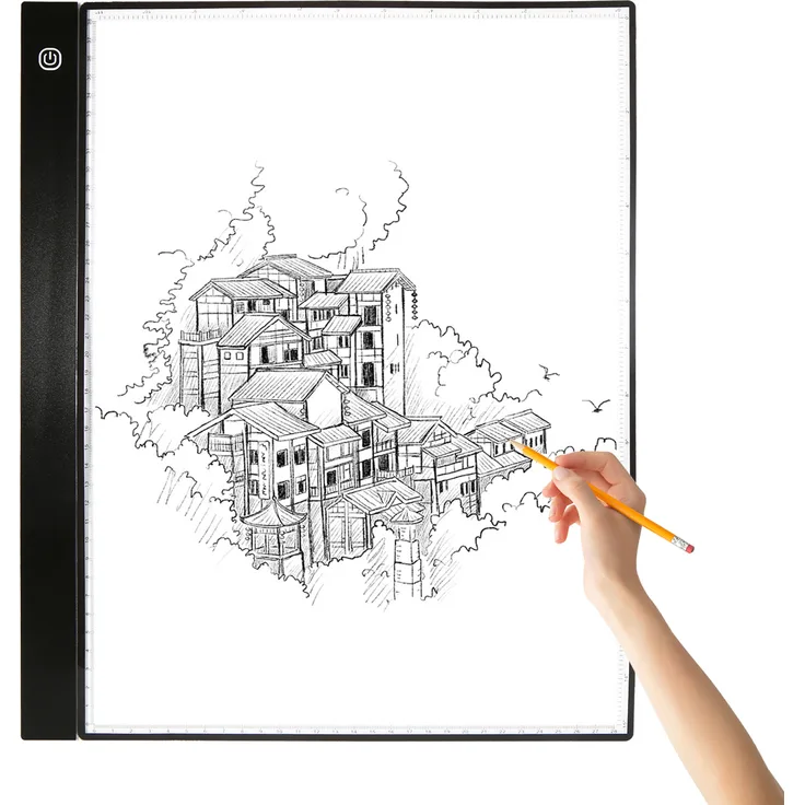 Bisofice A3 LED Tracing Light Box Pad Grafiktablett 4 mm ultradünnes Zeichenbrett Copyboard 3 Ebenen Dimmen mit separaten Skalenplattenclips USB-Kabel für Künstleranimation Entwerfen von Skizzenkalligraphie, Aquarell-Material, 3-stufiges Dimmen