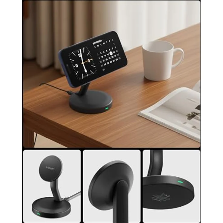 Spigen Essential MagSafe Wireless Charger 15W EF151MS, Magnetischer Ladegerät mit 30° Standfuß, schwarz – Bild 6