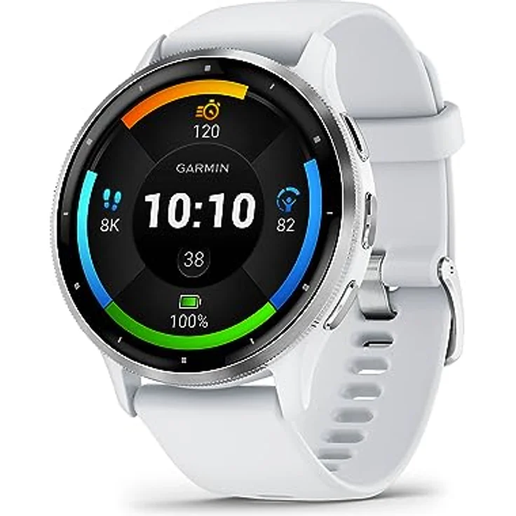 Garmin Venu 3 – GPS-Fitness-Smartwatch mit Bluetooth Telefonie und Sprachassistenz, Ultrascharfes 1,3 Zoll/ 1,1 Zoll AMOLED-Touchdisplay, Fitnessfunktionen, Garmin Music, Garmin Pay und Rollstuhlmodus, 22 mm, Steinweiss/Silber – Bild 1