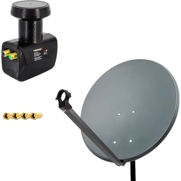 Premium X PXA60, Satelliten-Komplettanlage 60cm, Aluminium Anthrazit, SAT Twin LNB, inklusive 4 F-Steckern, ideal für 2 Teilnehmer, digitaler Empfang in 8K und UHD – Bild 1