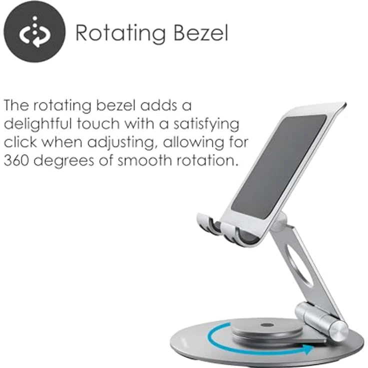 Desire2 Dual Pivot 360, Verstellbarer Aluminium Ständer für Tablet und Smartphone, Faltbar, 0-100 mm Höhenverstellung, 90-180 Grad Neigewinkel, Stabiles Design mit Silikonpads – Bild 5