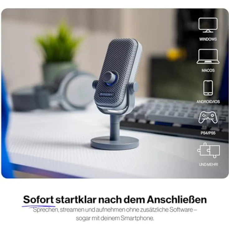 ENDORFY Solum Voice S Alt Gray, Gaming PC Mikrofon mit RGB-Beleuchtung, USB Plug & Play, Tap-to-Mute-Button, GAIN-Regler, Nierencharakteristik – Bild 2