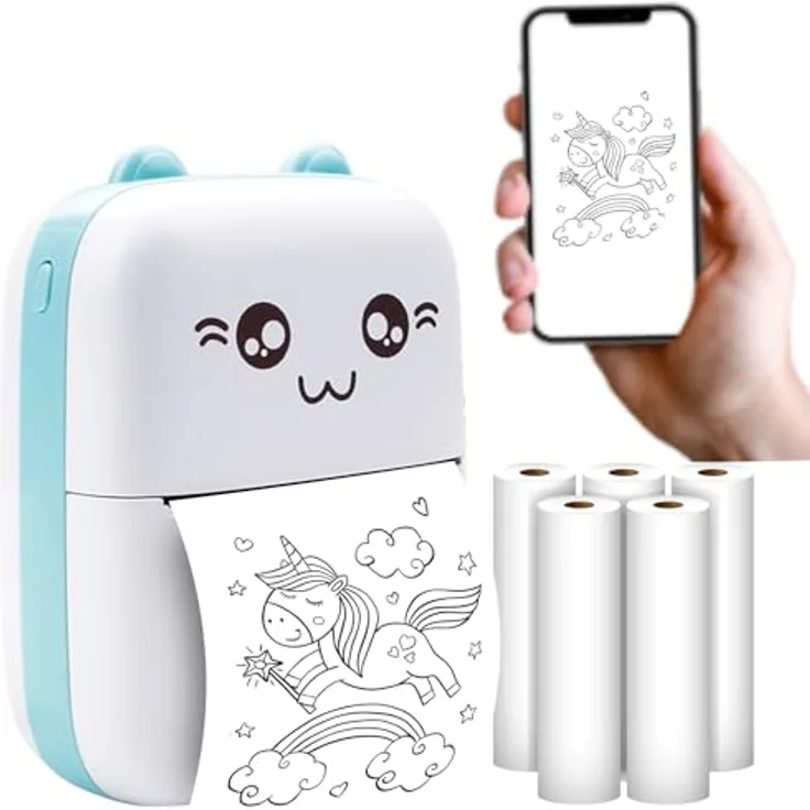 FOREVER Maxlife Mini Drucker MXTP-100, tragbarer Bluetooth-Fotodrucker für Smartphone, Thermodrucker mit 200 dpi, USB-C, Blau
