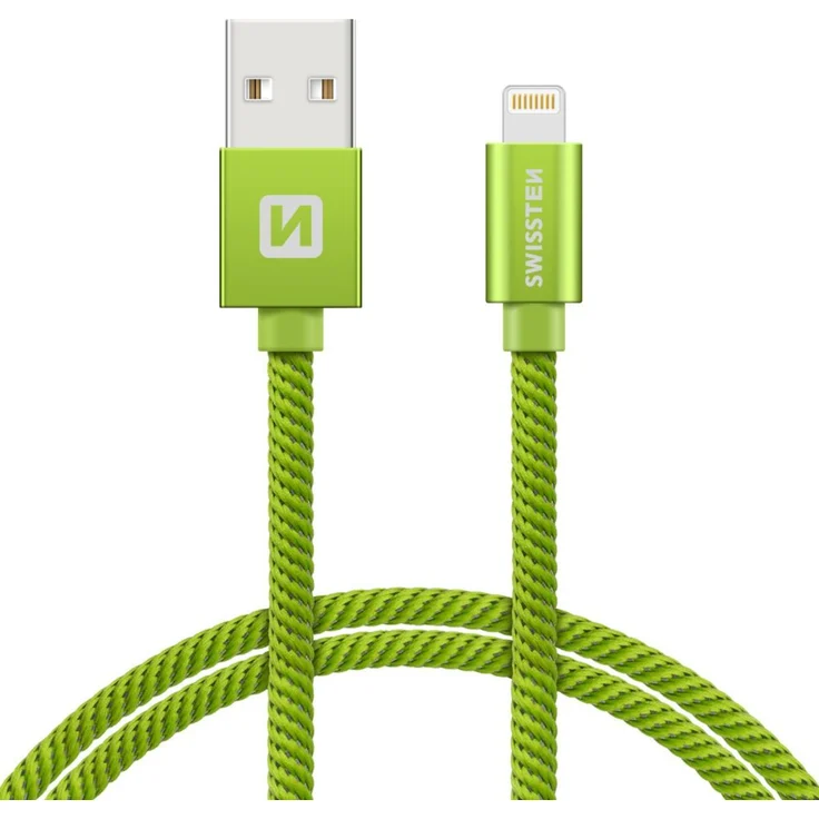 Swissten Textile Fast Charge 3A Lightning Daten- und Ladekabel 1,2 m, grün, 480 Mbit/s Datenübertragung