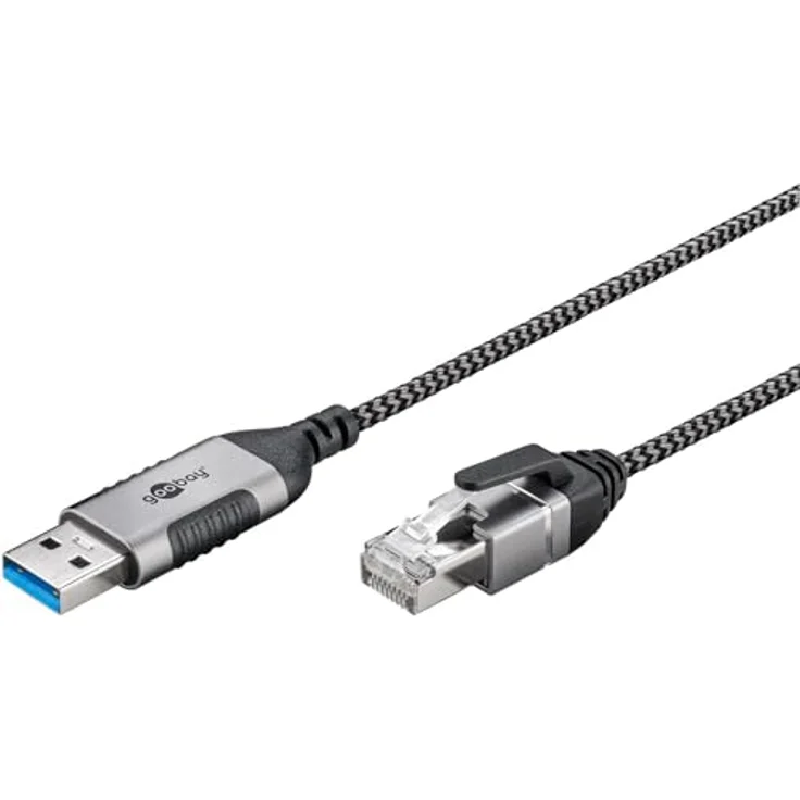 Goobay Ethernet-Kabel USB-A 3.0 auf RJ45 Slim, 5 m, CAT 6, bis zu 1 Gbit/s, schwarz-silber – Bild 1