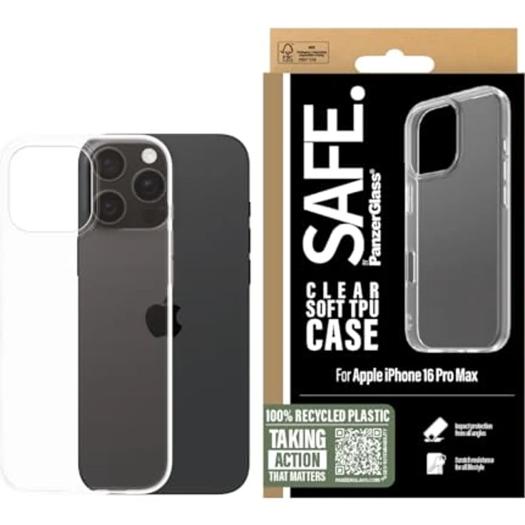 Safe TPU Case für Apple iPhone 16 Pro Max, transparente Smartphone Hülle, stoßfest, kratzfest, selbstheilendes Material, 100% recycelter Kunststoff – Bild 5