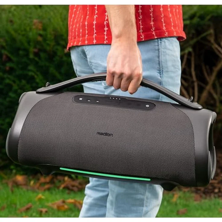 MEDION P61768 tragbarer Bluetooth Lautsprecher (Akku, Bass Boost, RGB Lichteffekte, IPX7 Wasserschutz & robust, integrierte Powerbank, 2X 25 W + 50 W RMS) Anthrazit – Bild 5