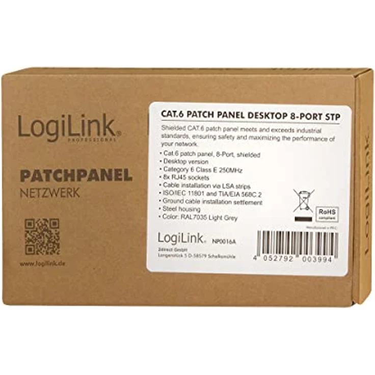 LogiLink Professional Cat.6 (250 MHz) Patchpanel - Verteilerfeld, Tisch-Wand-Desktop, STP (geschirmt) 8-Port (RJ45) – Bild 9
