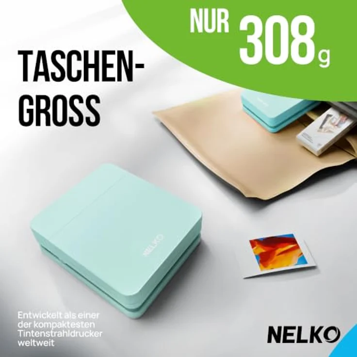 Nelko PP01 Tragbarer Mini Fotodrucker, Hochwertige Farbprints auf klebrigem Fotopapier, Grün – Bild 2