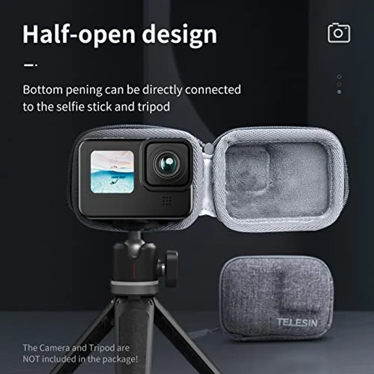 TELESIN Mini Tragetasche für GoPro Hero 13/12/11/10/9 und Insta360 Ace Pro, halbstarr, mit Reißverschluss für Selfie Stick und Stativ, strapazierfähiges EVA-Material – Bild 3