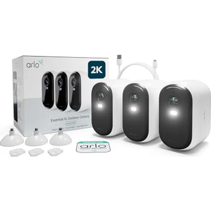 Arlo Essential 2 XL Überwachungskamera Aussen WLAN, 2K HD Video, Farbnachtsicht, Licht, Bewegungsmelder, Sirene, 2-Wege Audio + Arlo Secure Plan Testzeitraum, Weiß – Bild 1