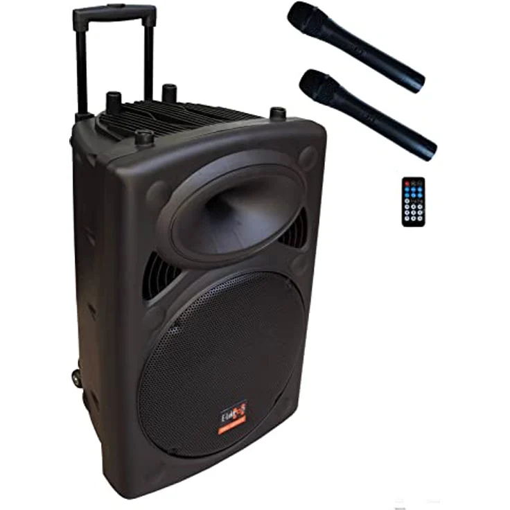 E-Lektron EL38-M 900W mobile PA Sound Anlage mit Akku, Bluetooth, USB/SD-Player und 2 Funkmikrofonen, tragbar mit Handgriff und Rollen – Bild 1