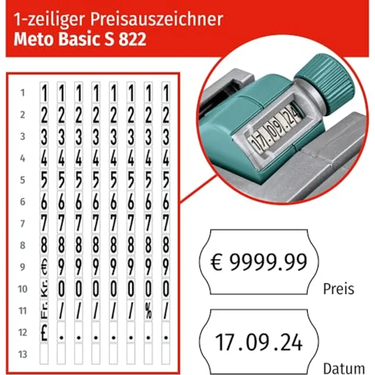 METO Starter Kit Basic S 822, Beschriftungsgerät für industrielle Anwendungen, 1-zeilige Druckfunktion, inkl. 11 Etiketten, Silber – Bild 5