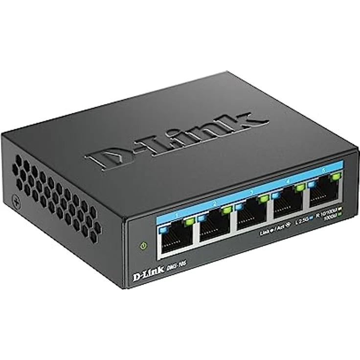 D-Link DMS-105 5-Port Multi-Gigabit Unmanaged Desktop Switch (5X 2,5G Ports, Lüfterlos, Low Profile, Kompakt, Metal Gehäuse, QoS, Plug and Play) – Bild 3