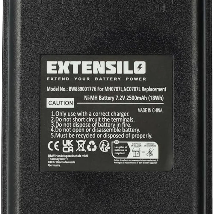EXTENSILO Akku Ersatz für Autec MH0707L, 2500 mAh NiMH Akku mit 7,2 Volt für Industrie-Funkfernsteuerung – Bild 5