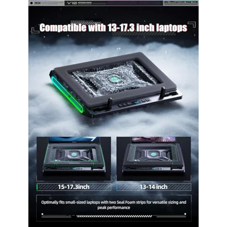 llano RGB Gaming Laptop Kühlpad V10, Kühler mit 4,72'' Turbo-Gebläse, 3 verstellbare Ständer, 4-Port USB-C&A, für Notebooks 13-17,3'' – Bild 5