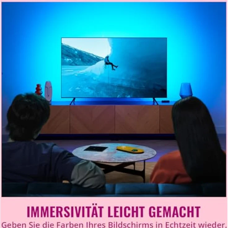 WiZ HDMI Sync Box mit TV Beleuchtung, 4K 60Hz Unterstützung, RGBIC LED Strip für 55-65 Zoll, App-/Sprachsteuerung, kompatibel mit Google & Alexa – Bild 2