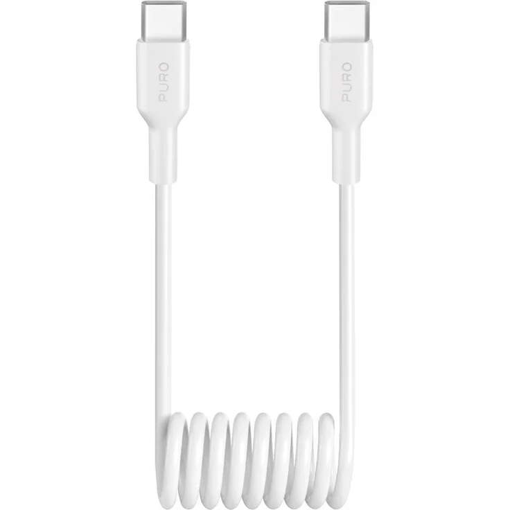 Puro Spiralkabel USB-C 25W 1m - Weiß, mit beidseitigen USB-C Anschlüssen und TPU-Material für hohe Haltbarkeit