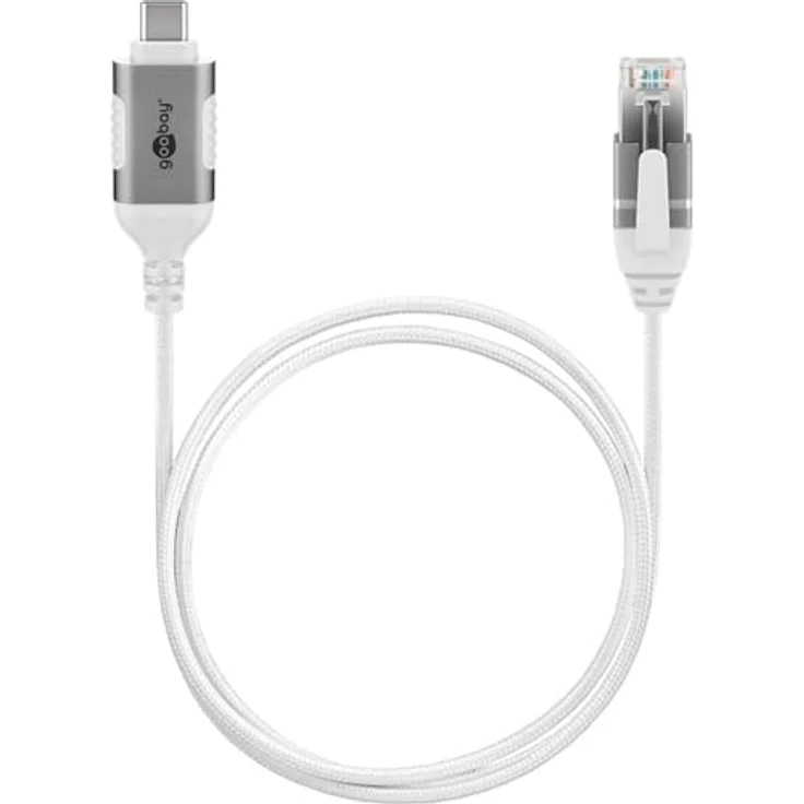 Goobay Ethernet-Kabel USB-C 3.1 auf RJ45 Slim, 10 m, CAT 6, weiße Baumwollummantelung, 1 Gbit/s Übertragungsrate – Bild 3