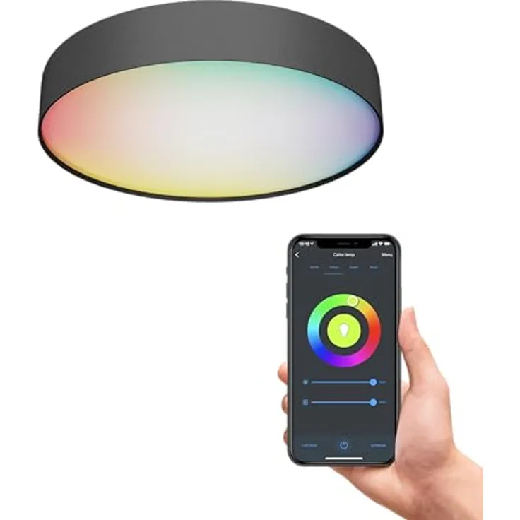 CALEX Smart LED Deckenleuchte 40cm, Schwarz, Mit App und Kompatibel Alexa Sprachsteuerung
