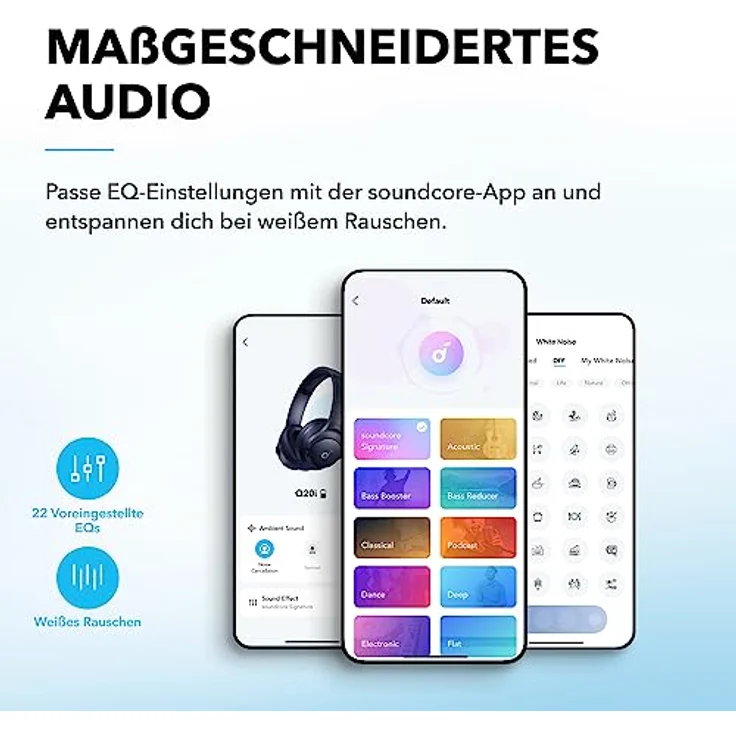 soundcore by Anker Q20i kabelloser Bluetooth Over-Ear-Kopfhörer mit Hybrid Active Noise Cancelling, 40h Spielzeit im ANC-Modus, Hi-Res Audio, tiefer Bass, Personalisierung per App (Blau) – Bild 4