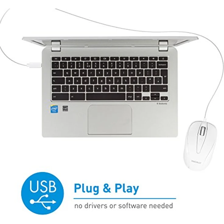May UCTURBO, MacBook Maus USB C, optisch mit Kabel, Mouse für USB-C Notebook und Laptop, weiß - grau – Bild 8