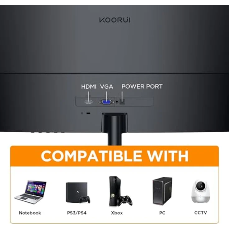 KOORUI 23.6 Zoll FHD Curved Monitor, VA-Panel, 100Hz, 1500R Krümmung, Neigungsverstellung, Augenpflege, HDMI, VGA, Schwarz – Bild 4
