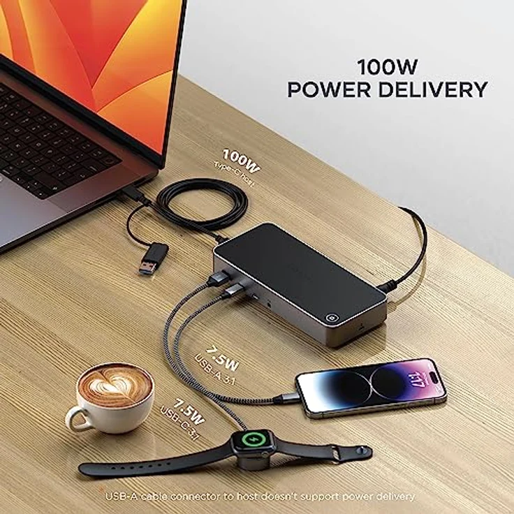SATECHI Triple 4K Dockingstation, USB-C Dockingstation 13-in-1, mit 100W PD, 2 DisplayPort, 3 HDMI, 4 USB-C, USB-A, Gigabit-Ethernet und Audio-Buchse – Für MacBook und Windows – Bild 5