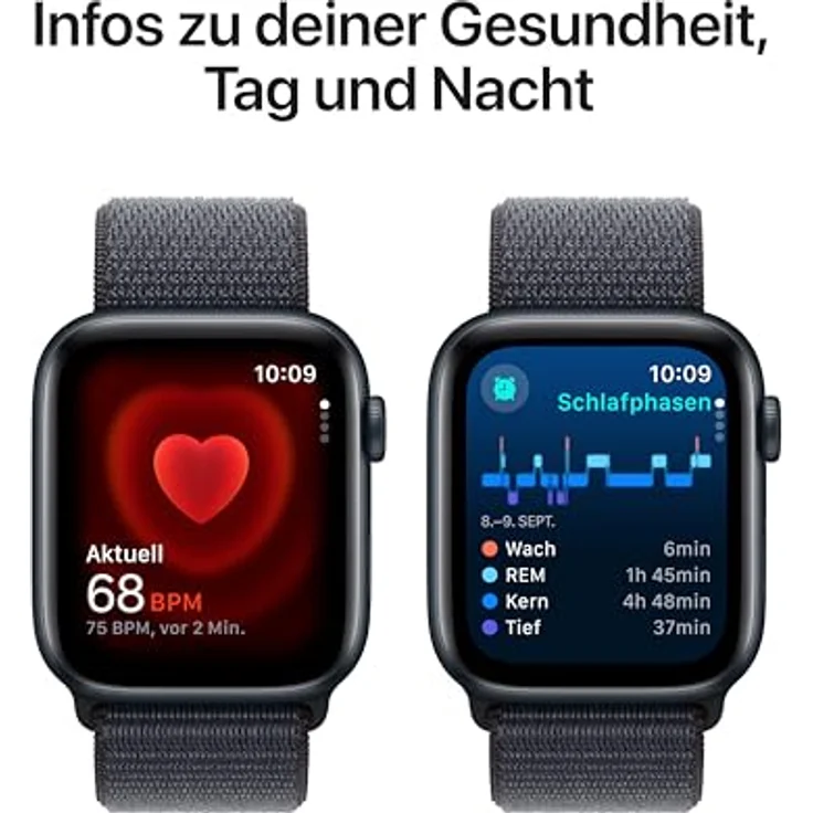 Apple Watch SE GPS + Cellular 44mm Aluminiumgehäuse Mitternacht mit Sport Loop Tinte - Fitness und Schlaftracker, Unfallerkennung, CO₂ neutral – Bild 5