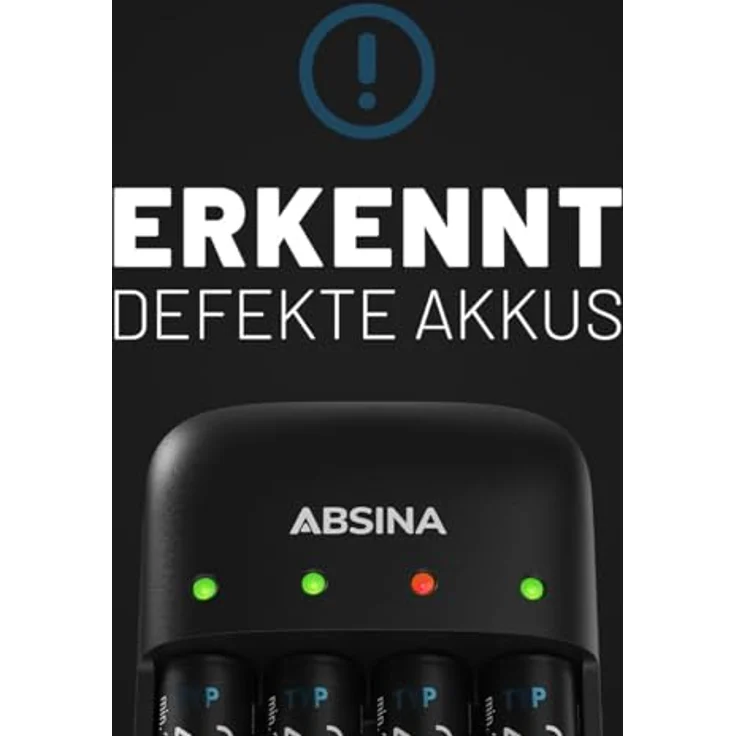 ABSINA X4 Akku Ladegerät für AA, AAA & 9V inkl. 4x AAA 1150mAh Akkus, Schnellladung mit Einzelschachtüberwachung und LED Statusanzeige – Bild 4
