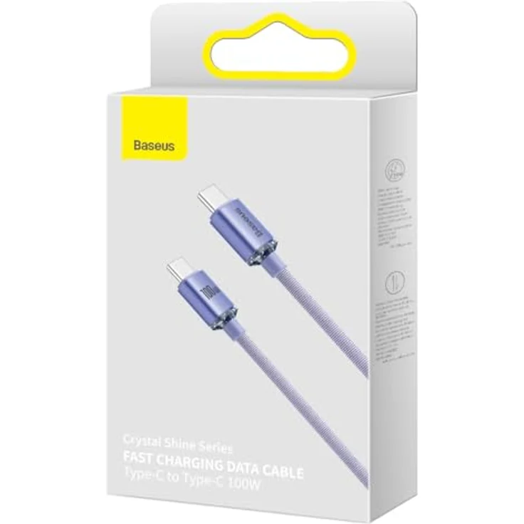 Baseus Crystal Shine Series USB-C Kabel, schnelles Aufladen und Datenübertragung, 100 W, 1,2 m, lila – Bild 7
