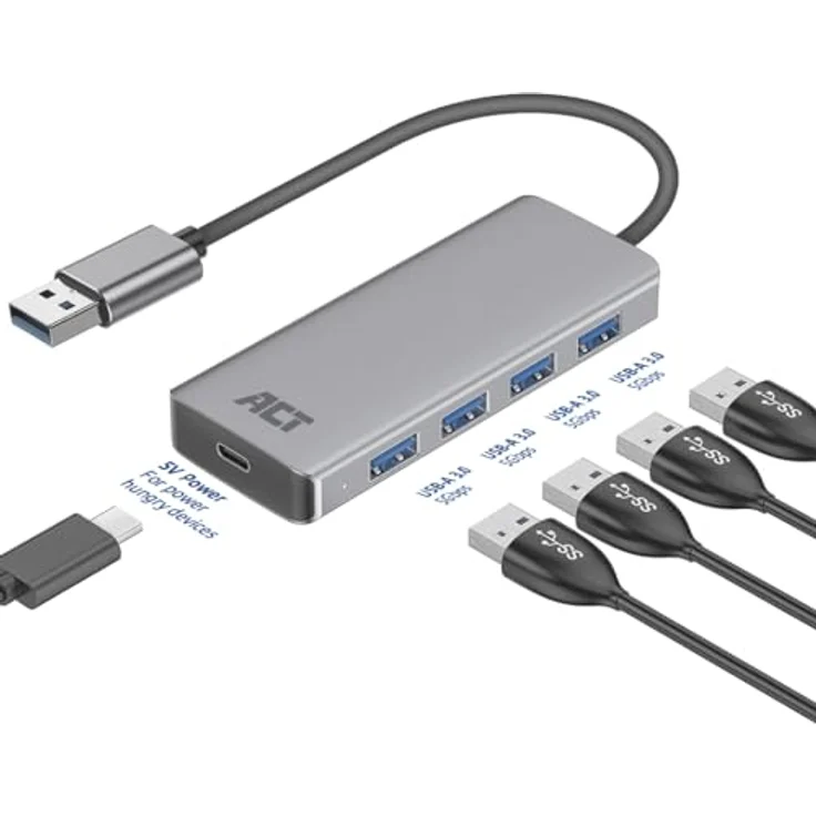 ACT USB Hub 3.0 AC6121, 4-Port USB 3.2, 5Gbps Datenübertragung, optionaler USB-C Stromanschluss, Plug & Play für PC/Notebook – Bild 4
