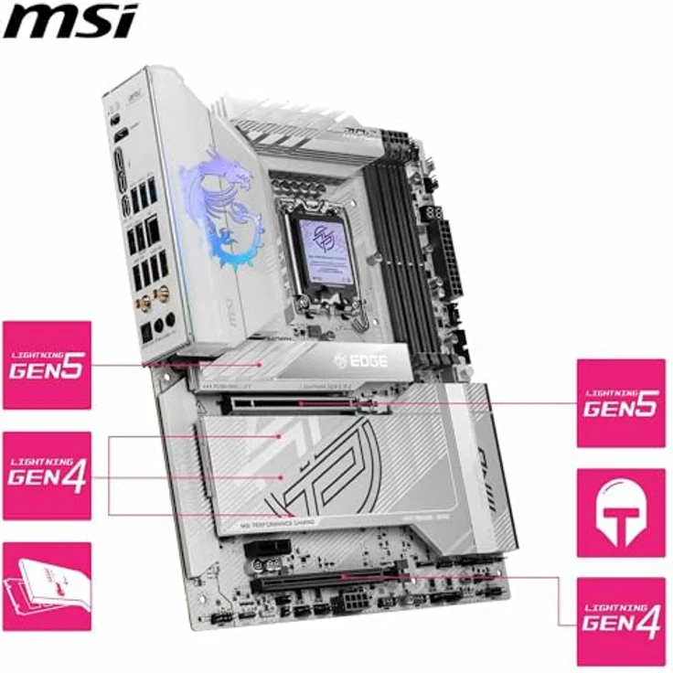 MSI MPG Z890 Edge TI WiFi Mainboard, ATX - Unterstützt Intel Core Ultra Prozessoren (Serie 2), DDR5 Memory Boost, PCIe 5.0 x16, M.2 Gen5, Wi-Fi 7, 5G LAN, Schwarz – Bild 5