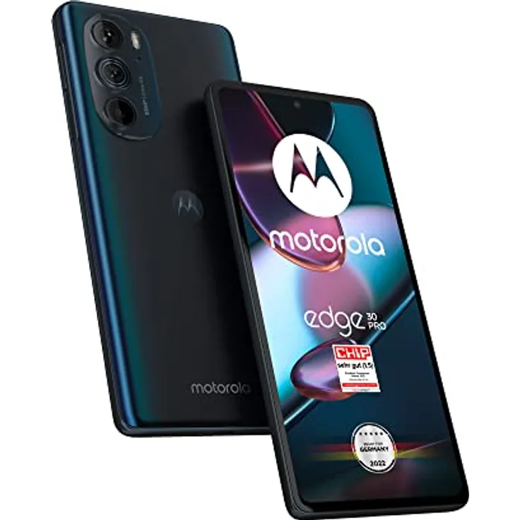 Motorola edge30 pro Smartphone (6,7"-FHD+-Display, 50-MP-Kamera, 12/256 GB, 4800 mAh, Android 12), Cosmos Blue, inkl. Schutzcover + KFZ-Adapter 